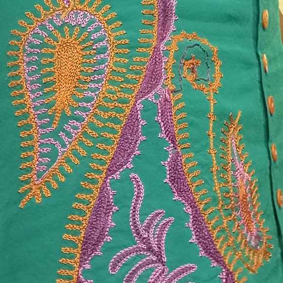 2 pc embroidered multiple print teal indian inspired set - Picture 4 of 7